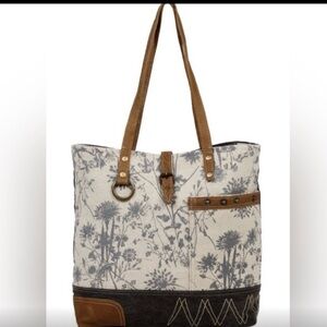Myra Bag Floral Canvas Tote with Brown Accents